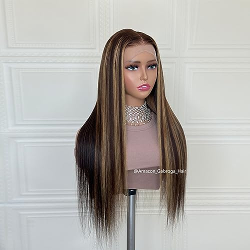 Honey Blonde Lace Front Wigs Human Hair Glueless HD Transparent Lace 13x4 Pre Plucked Highlight 4/27 Colored Wigs Straight 150% Density 18 inch for Black Women