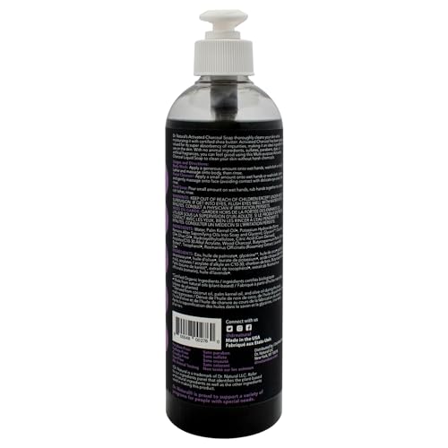 Dr. Natural Activated Charcoal Liquid Soap - Anti Acne and Blemishes - Deep Cleansing Body Wash - Gentle Body Soap for Clear Skin - Lavender - 16 oz (Pack of 2)