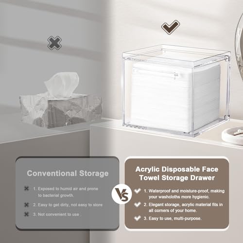 Disposable Facial Towels Storage Box - Acrylic Container Compatible With Clean Skin Club Clean Towel XL - Wall-Mounted Makeup Organizer With Drawer (Excluding Facial Towels)