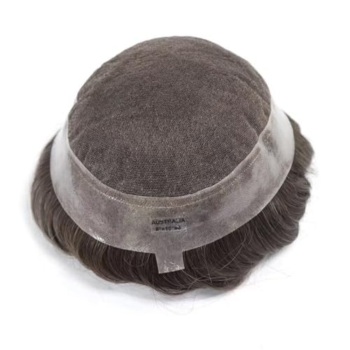 Mens Toupee Human Hair System for Men Protesis Capilar Hombre Pelo Humano Swiss Lace Mens Hair Piece Poly PU Skin Hair Unit Replacement for Men #5 Cool Toned Brown 8x10 Inch