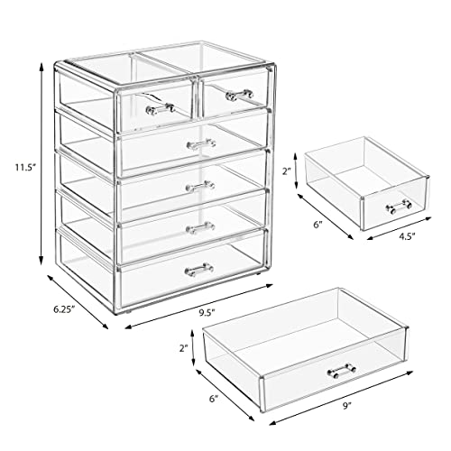 Sorbus Acrylic Makeup Organizer Set, 6-Drawer Vanity & Countertop Cosmetic Storage with Small & Wide Drawers, Clear Makeup Storage for Brushes, Lipsticks, Jewelry ? Holiday Gift for Women & Teens