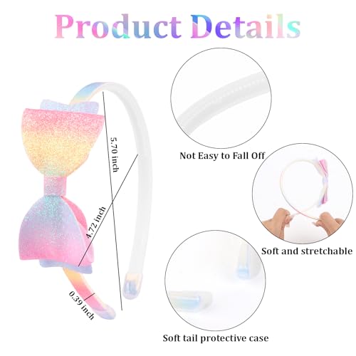 CAVETEE Headband for Girls, 8 PCS Sparkly Cute Toddler Headband Glitter Hair Bands Non Slip Bow Hair Accessories for Girls