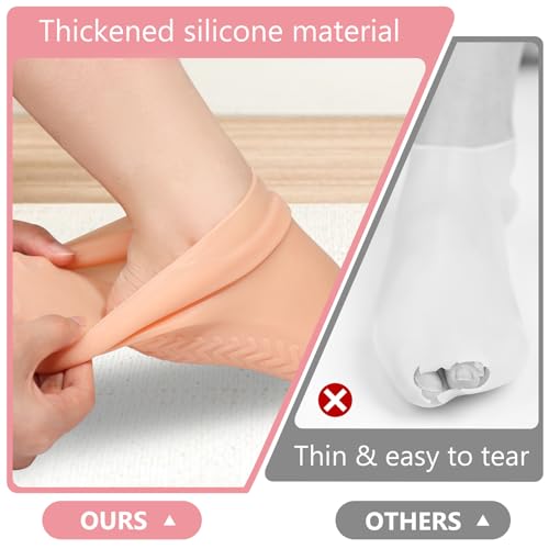 Silicone Moisturizing Socks for Dry Cracked Feet - 2 Pairs, XL Long Size, Non-Slip Heel Socks for Women and Men - High Stretch Foot Care Pedicure - White & Beige