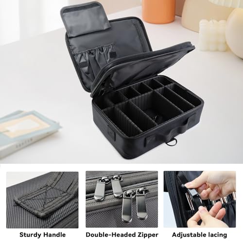 Travel Makeup Bag Makeup Cosmetic Train Case Organizer Portable Storage Bag with Adjustable Dividers for Cosmetics Makeup Brushes Toiletry Jewelry Black Medium