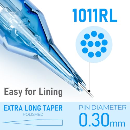Tattoo Cartridges Needles, 20Pcs Tattoo Needles #12 Standard 14 Round Shader with Membrane Disposable Cartridges Tattoo Needles Long Taper for Permanent Makeup Tattoo Supplies (1214RSL)