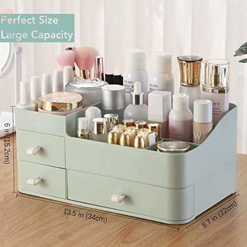 Makeup Organizer for Vanity, Large Countertop Organizer with Drawers, Cosmetics Storage for Skin Care, Brushes, Eyeshadow, Lotions, Lipstick,Nail Polish.Great for Dresser, Bathroom, Bedroom-Green