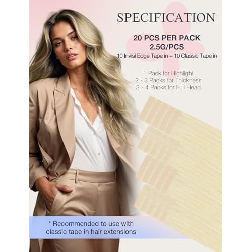 DOORES Invisi Edge Human Hair Extensions Tape in, Platinum Blonde 10 Injection Tape-ins with 10 Classic Tape-ins 50g 24 Inch, Virgin Human Hair Injection Tape in Extensions