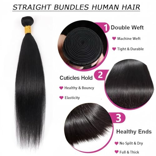 Straight Bundles Human Hair 18 20 22 24 Inches 100% Unprocessed Brazilian Virgin Human Hair Bundles Natural Color for Women