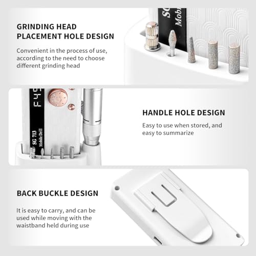 Electric Nail Drill - 45000RPM Portable Nail Drill?Rechargeable Nail E-File Kit with 11 Bits & Base?LED Screen?Ultra-Silent, Rechargeable Nail Drills Machine for Acrylic Nails Gel Polishing(White)