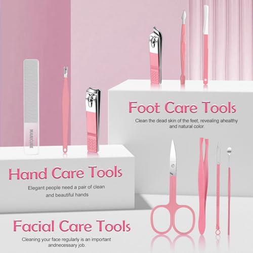 Manicure kit 10 in 1 Professional manicure kit for Women, nail kit,Grooming kit,Manicure Set Personal care Manicure set women,Nail Care Tools with Luxurious Travel Case(pink)