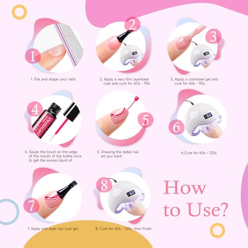 TWOEIGHT Gel Nail Polish Liner Nail Art 12 Colors 8ml UV Lamp Soak-off Polishes Pigmented Red Pink Glitter Built Thin Brush in Bottle Manicure DIY at Home Salon Quality Gift for Women for Mom