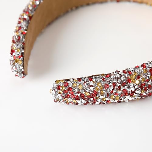 Silver Diamond Rhinestone Headbands for Women Girls Bling Sparkle Beaded Crystal Headband Jeweled Thick Padded Hairband Non Slip Glitter Hair Hoop B-(Red & Yellow)