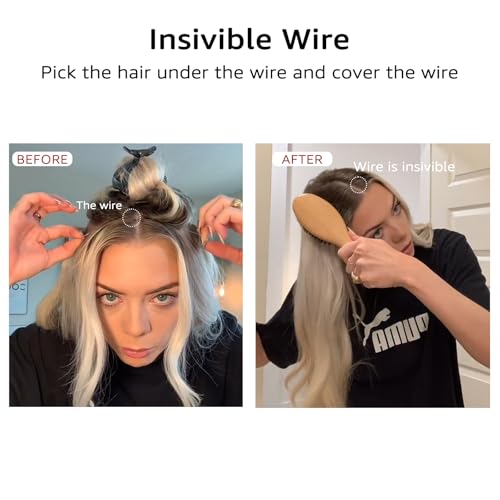 Wire Hair Extensions Real Human Hair, Invisible Wire Hair Extensions Fish Line Long Curly Hair Extensions for Women Adjustable Headband 20inch 85g Dark Brown to Dirty Blonde(#2/6/18-20inch)