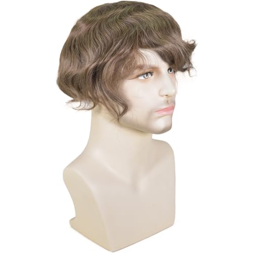 Men¡¯s Toupee 100% Human Hair French Lace Center PU Around Hair Replacement System for Men Natural Hairline 10x8Inches 6 Inch Hair Medium Density #7 Light Brown Color