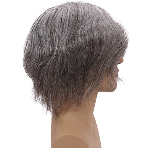 Men¡¯s Toupee Soft Thin Skin 0.06mm PU 10x8inch Hair Replacement for Men's Hairpiece 100% European Human Hair Pieces for Man 1B Black Color Mixed 70% Grey Hair
