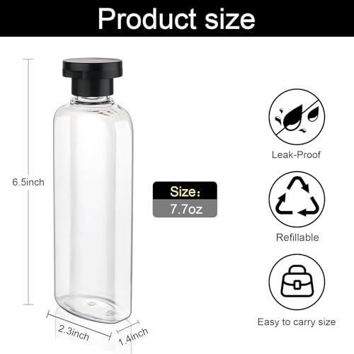 Travel Shampoo and Conditioner Bottles 7.7oz 3 Pack Leak Proof Squeeze Bottles with Flip Cap Refillable Containers Plastic Travel Toiletry Bottles for Lotion Shampoo Conditioner