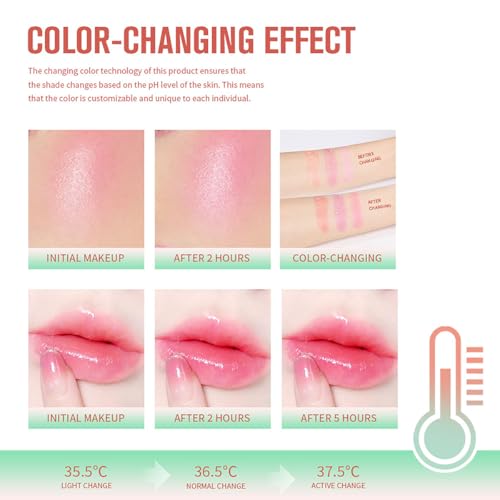 PH Color Changing Blush Stick, Multi-Use Makeup Blush Stick Cream Blush Stick, Tinted Solid Moisturizer Stick for Cheek & Eyes & Lips (#1 PH Shy Pink)