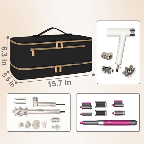 Travel Carrying Case for Shark Flex Style, Double Layer Storage Case For Shark Flexstyle, Portable Storage Organizer Soft Bag for Shark Flexstyle and Attachments, Black Gold (Only Bag)
