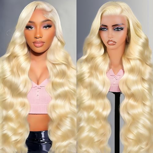 613 HD Lace Frontal Wig 200% Density 13x6 Blonde Color Body Wave Lace Front Wigs Human Hair Pre Plucked Glueless Wigs for Women (30inch)