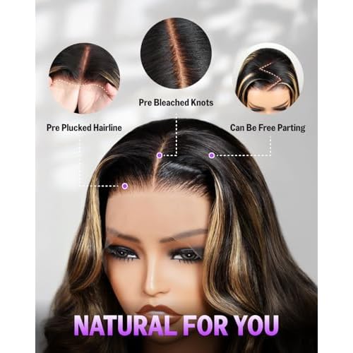 Ombre Body Wave HD Lace Front Wigs Human Hair Glueless Wear and Go 13x4 Frontal Wigs Human Hair Highlight Balayage Body Wave Wig Pre Plucked Pre Bleached Wig 200% Density 24 Inch 1B/27