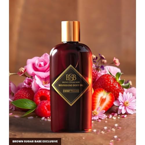 Brown Sugar Babe Sweet Thang Body Oil, Cotton Candy, Lemon and Raspberry Fragrance Oils, Nourishing Oil for Women, Scented Skin Care, Perfume Body-Oil, Paraben Free, Made in USA