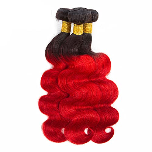 Red Body Wave Bundles Ombre Human Hair Bundle Tow Tone Black To Red Bundles 100% Unprocessed Virgin Hair Extensions 8 10 12 Inch