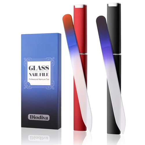 2-Pack Glass Nail File 2mm Thickness Crystal Files with Case Fingernail File for Nature Nails Double-Sided Etched Czech Glass Files for Travel Fine Grit Nail Filer Gifts Package Stocking Stuffers