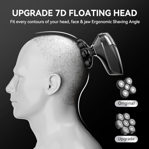 7D Head Shavers for Bald Men - 5 in 1 kensen Electric Head Hair Shaver, Head Electric Razor with Nose Hair & Beard Trimmer Cordless Rechargeable IPX6 Waterproof Wet Dry LED Display Gifts Travel Case