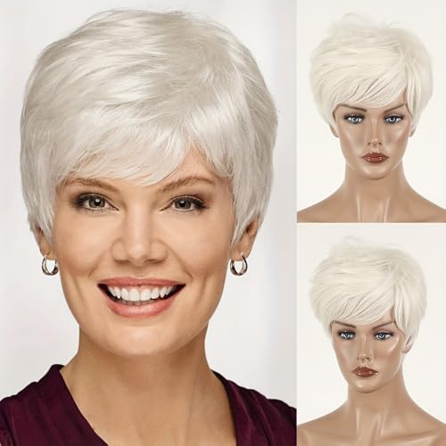 Short Curly Off-White with Golden Undertones Synthetic Wigs for Women, Natural Layered Curly Wig, Lightweight, Perfect for Daily Use