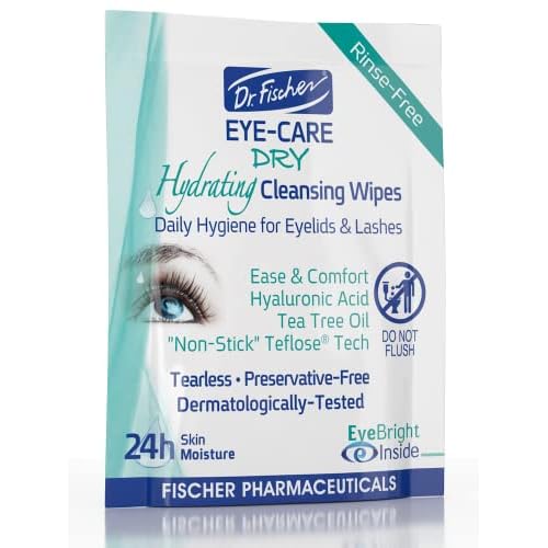 Dr. Fischer Tea Tree Eyelid Wipes for Dry Eyes - Gentle Eye Wipes for Everyday Eye Conditions and Hypoallergenic Makeup Remover (60 Wipes)