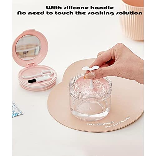 MURRI&MURRDI Retainer Mouth Guard Soak Container Box, Denture Bath Case with Strainer Basket, Braces Cleaner Cup Leak Proof, Travel Cleaning Storage Holder for Aligners Dental, Pink