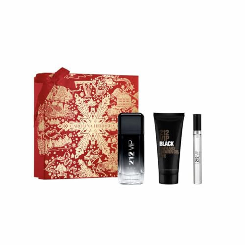 Carolina Herrera 212 Vip Black 3-Piece Gift Set for Men (3.4 Oz Eau De Parfum Spray + 3.4 Oz Shower Gel + 0.34 Oz Eau De Parfum Spray)