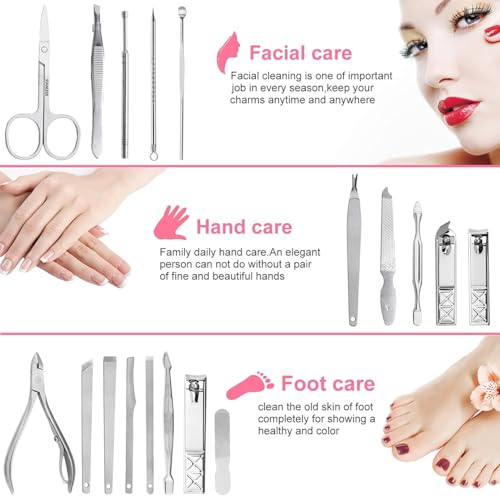 Yougai Manicure Set Professional Nail Clippers Set, 18Pcs Manicure Kit Stainless Steel Nail Kit for Women, Pedicure Set Nail Grooming Kit with Travel Case