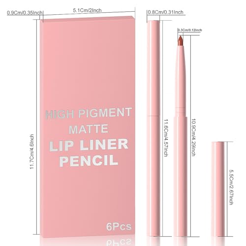evpct 6Pcs Retractable Lip Liner Pencils Set Pack for Shaping & Sculpting Lips, Mauve Maroon Red Orange Nude Chocolate Dark Brown Plum Creamy Matte Gel Lip Liner Lipliners Pencil delineador de labios