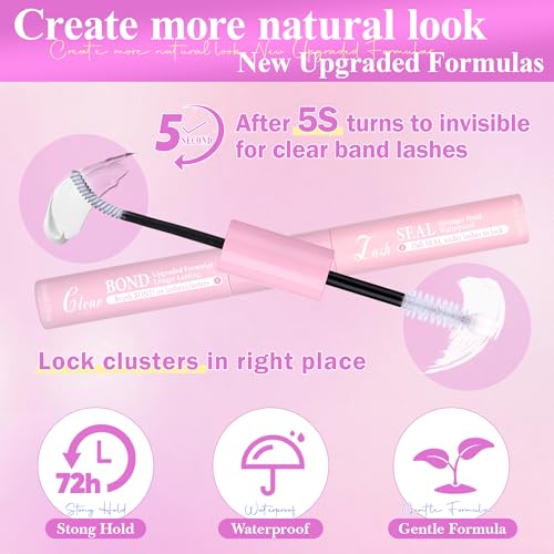 Wispy Lash Clusters Kit Venus Invisible Band Eyelash Clusters 8-16mm Lash Extension Kit Natural Lashes Clusters Eyelash Extension Kit with Thin Band Lash Cluster Clear Lash Glue and Tweezers by Wtvane