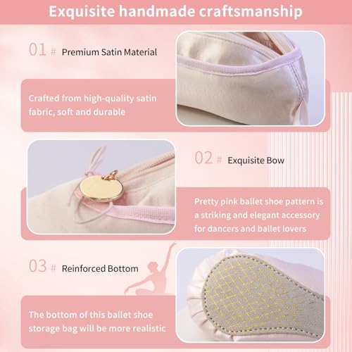 Ballet Shoe Makeup Bag, Small Cosmetic Bag for Trip Portable Cosmetic Travel Bag, Ballet Dance Shoe Makeup Bag Gifts for Women Girl Dancer Lover (Pale Pink)