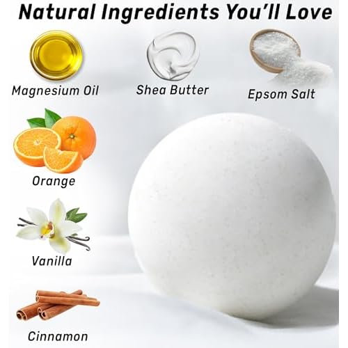 Magnesium Bath Bombs Post Workout Recovery Sore Muscles Tension Epsom Salt Luxury Bubble Bath Spa Essential Oil Infused Bath Bombs Vanilla Cinnamon Orange Perfect Stocking Stuffers Gift