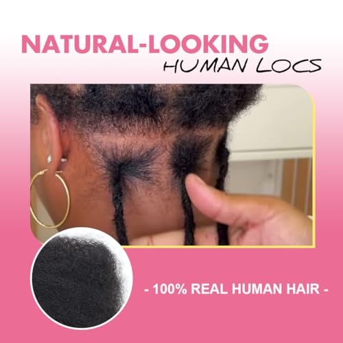 Loc Extensions Human Hair,20 Inch 0.6cm Pencle Size Dreadlock Extensions Human Hair for Women Men Full Handmade Permanent Dreads Locs(Natural Black 40 Strands)