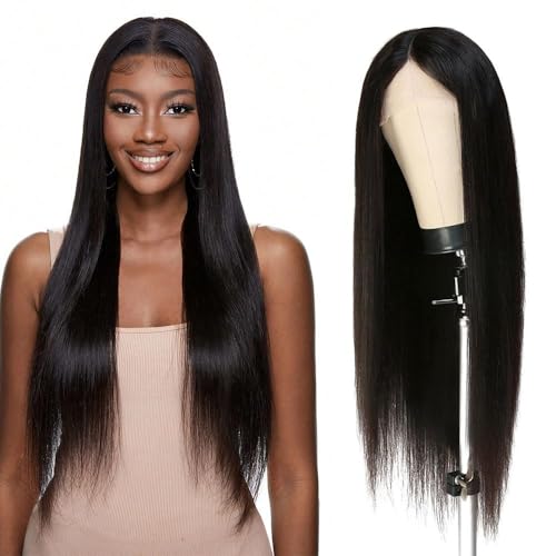 NEWMI 13x6 Lace Front Wigs Human Hair 200 Density Pre Plucked HD Transparent Lace Frontal Human Hair Wigs for Women Glueless Natural Black Straight Wig 26 inch