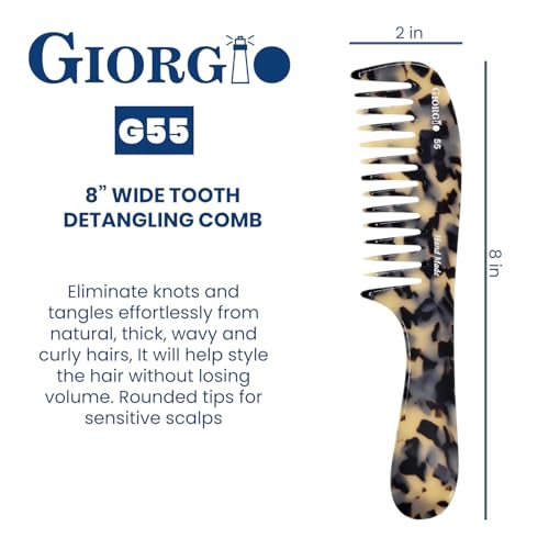 Giorgio G55 Wide Tooth Detangling Comb for Wet Hair, Handmade Large Tooth Rake Comb for Women with Thin to Medium Thickness Hair (8")