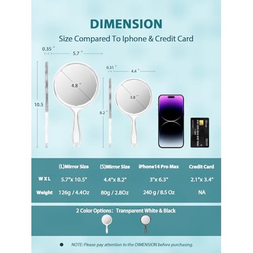 Hand Mirror, Double-Sided 1X/5X Magnifying Mirror with Handle, Acrylic, 8.3" L x 4.5" W, Clear, Pack of 1