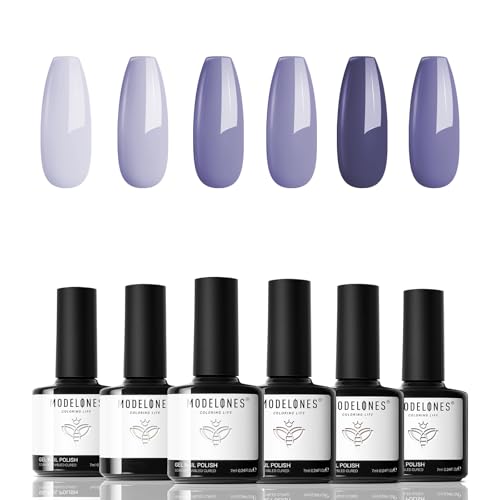 modelones Blue Gel Nail Polish Set 6 Colors, Royal Sky Blue Glitter Nail Gel Polish Kit Light to Dark Shades Soak Off Nail Art Salon Design Home Manicure Holiday Gift
