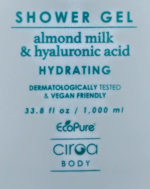 Ciroa, Almond Milk & Hyaluronic Acid, SHOWER GEL, Hydrate & Nourish, 33.8 fl oz 1,000ml (Pack of One)
