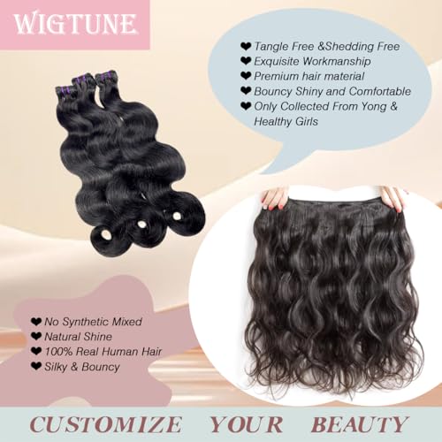 16A Raw Body Wave Human Hair Bundles 20 22 24 Inch Brazilian Virgin 100% Unprocessed 3 Bundles Human Hair Hight Quality Hair for Black Women Natural Color