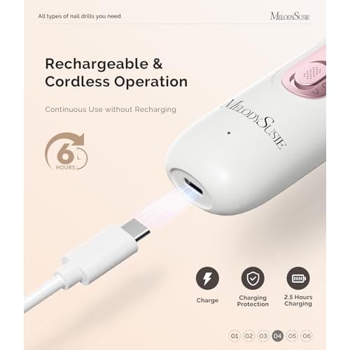 MelodySusie Cordless Pedicure & Manicure Nail Drill Kit, PC760G for Salon-Quality Foot Care for Home & Travel, Rechargeable with 5 Speeds, 8-in-1 Bits, 360¡Æ LED Light & Anti-Dust Shield