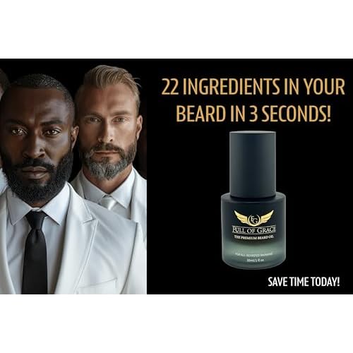 FULL OF GRACE Premium Beard Oil, Organic And Natural, With 22 Ingredients Including Argan, Jojoba, Abyssinian To Condition, Hydrate Beard And Moisturize Facial Skin | Fragrance: Oud | 30ml/1 fl oz