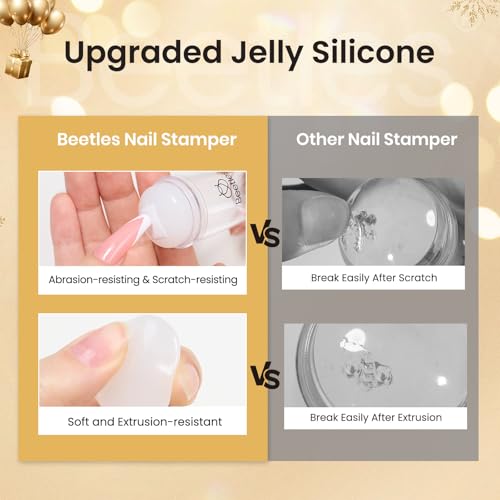 Beetles Nail Stamp 3Pcs Silicone French Tip Nail Stamp Kit with Replacement Nail Stamper Heads and Scrapers Soft Silicone Nail Printing Tool for Home Manicure Diy Nail Art Salon Gifts for Girls