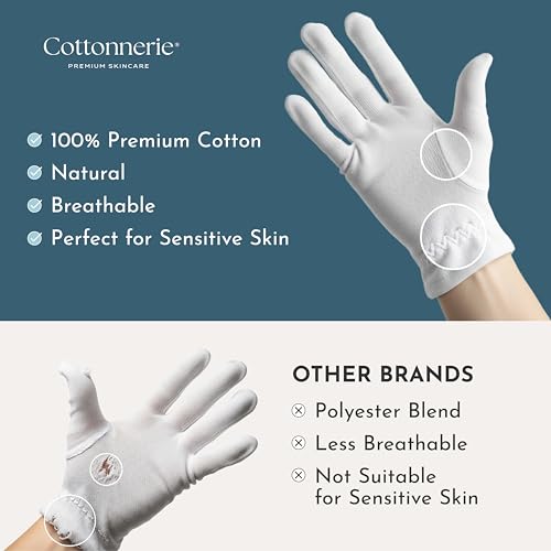 4 Pairs Cottonnerie Original Cotton Gloves for Dry Hands Sleeping, Moisturizing Gloves Overnight, Hand Moisturizer Gloves, Moisture Gloves for Dry Hands Overnight, Sleeping Gloves, Medium