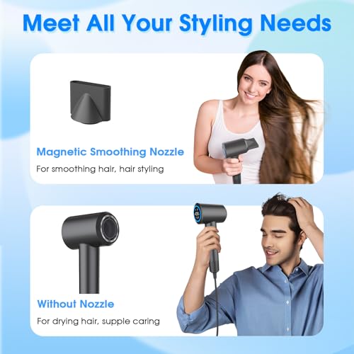 KARFUN Plasma Hair Dryer, 1500W High Speed Blow Dryer with Plasma Tech (Positive+Negative Ionic), LED Display, 5 Temps 2 Speed, Thermo-Control, Fast Drying Plasma Hairdryer for Home or Travel (Gray)