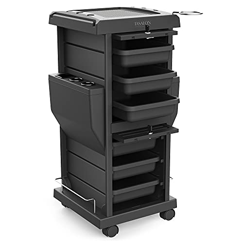 TASALON Professional Salon Trolley Cart, Lockable 6 Trays & 2 Holders, Space Saving Mobile Storage for Hair Salon and Beauty Station? - Black